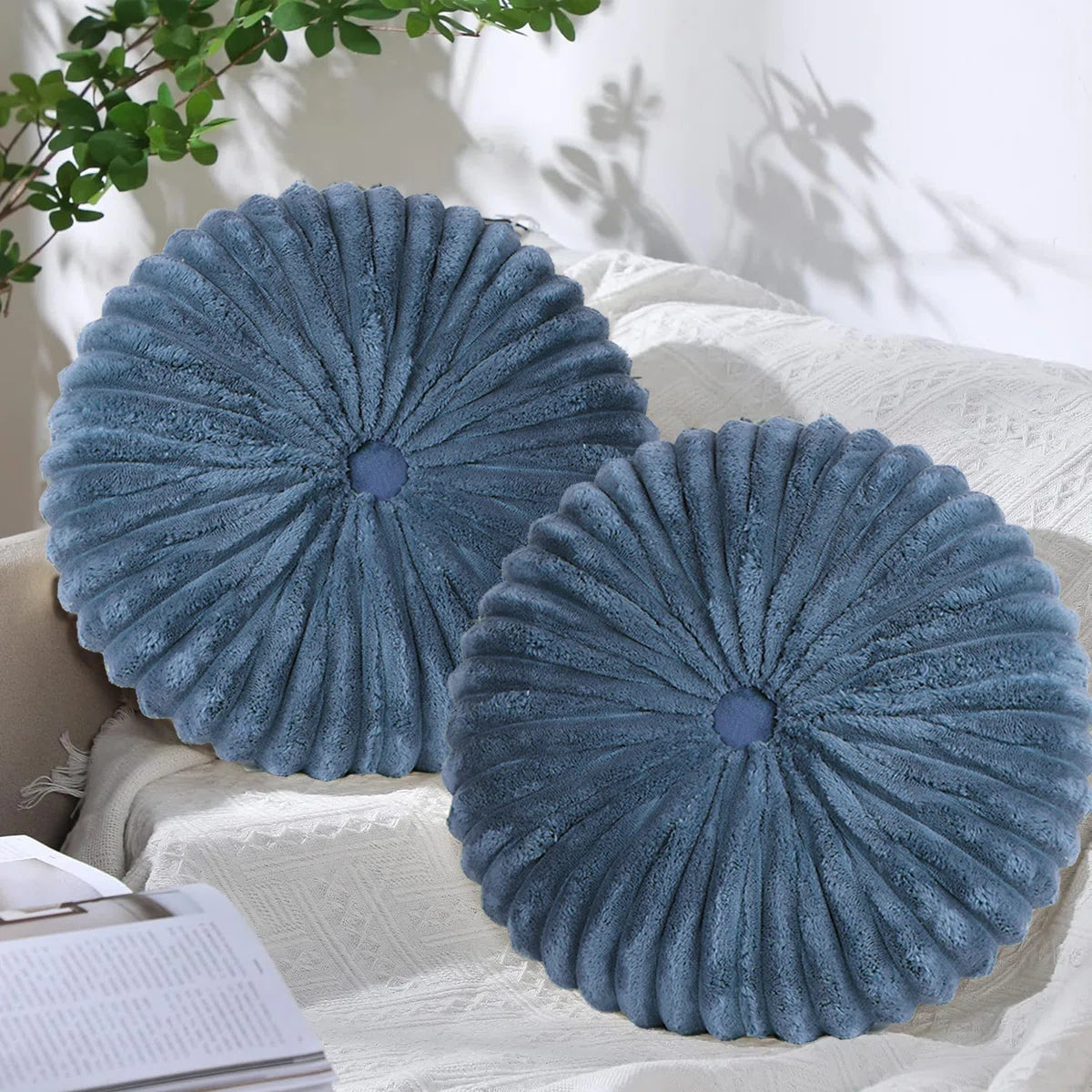 Decorative Round Throw Pillows For Bed Couch - 2 Pieces Handcraft Ruched Pumpkin Pillow, Soft And Durable Velvet Floor Pillow For Home Decor, Bed Living Room And Sofa (Set of 2)