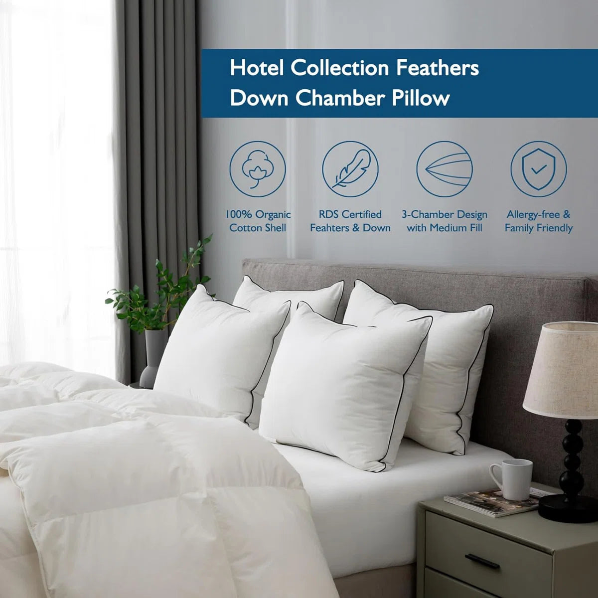 Xavier 100% Organic Cotton Soft-Medium Support Feather Down Pillows Set of 2 (Set of 2)