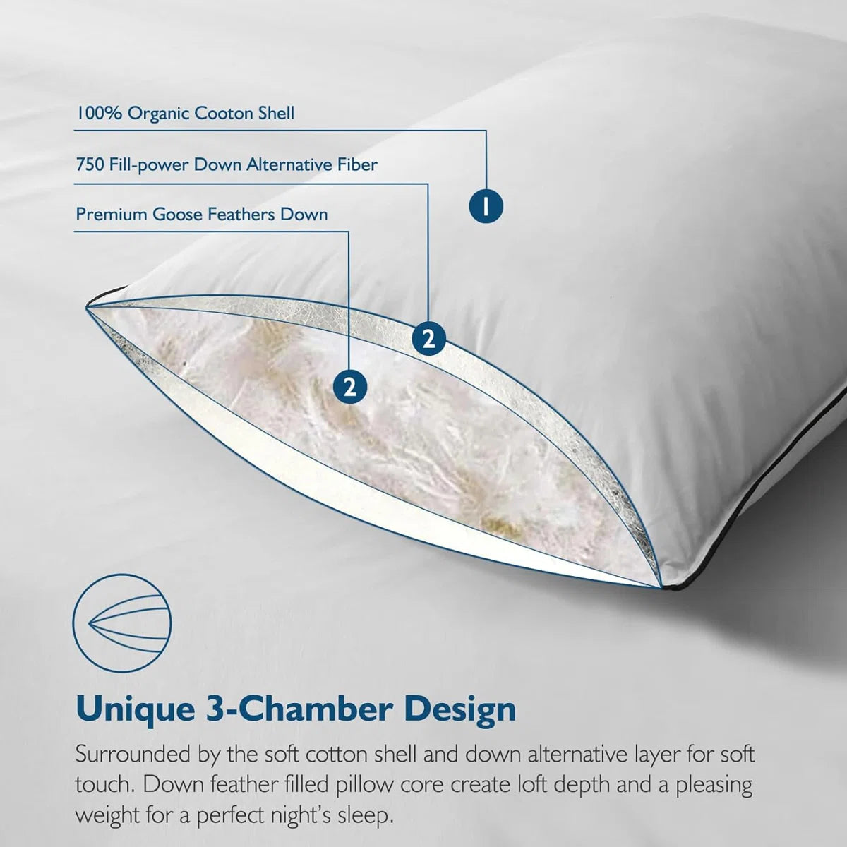 Xavier 100% Organic Cotton Soft-Medium Support Feather Down Pillows Set of 2 (Set of 2)