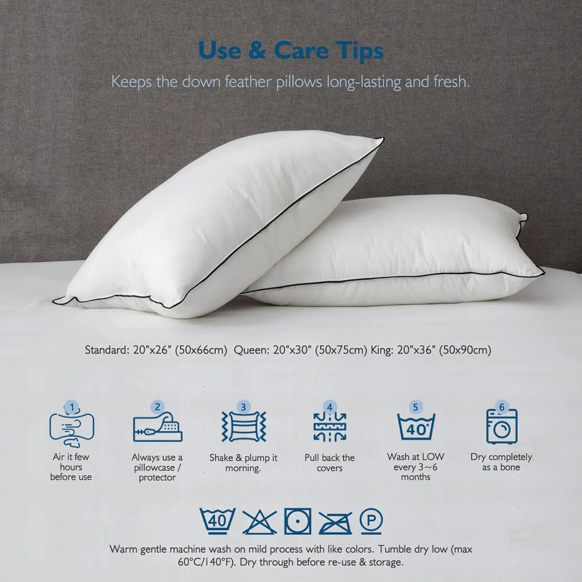 Xavier 100% Organic Cotton Soft-Medium Support Feather Down Pillows Set of 2 (Set of 2)